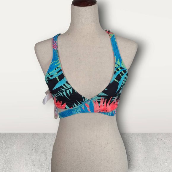 NWT Sundazed Ariel Halter Multicolor Floral Tropical Wrap Bikini Top Mesh Size M - Picture 1 of 12